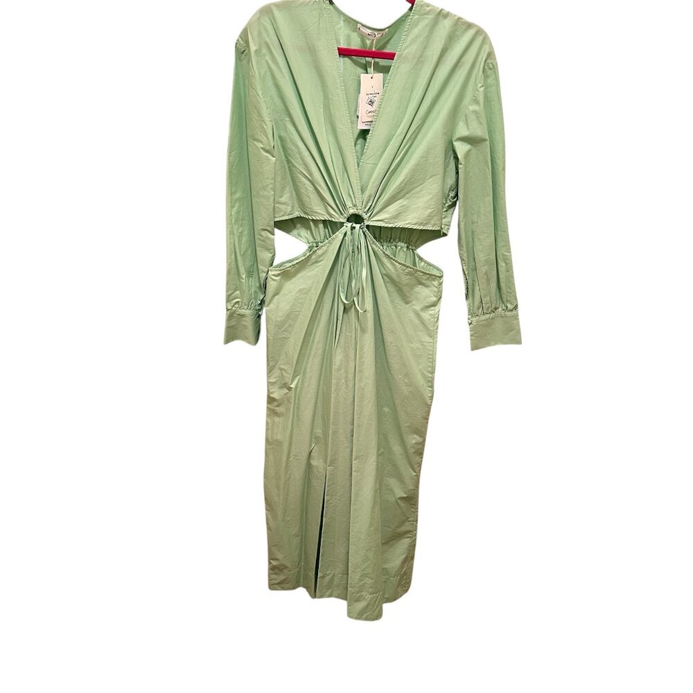 Mango - Light Green Cut-Out Waist Long-Sleeve Dress – Size US 10